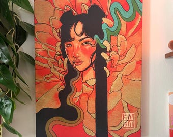 Lilith Original Print, Surreal Wall Decor, Kidcore, Weird Art, Colorful Decor, Flower Painting, Portrait Painting