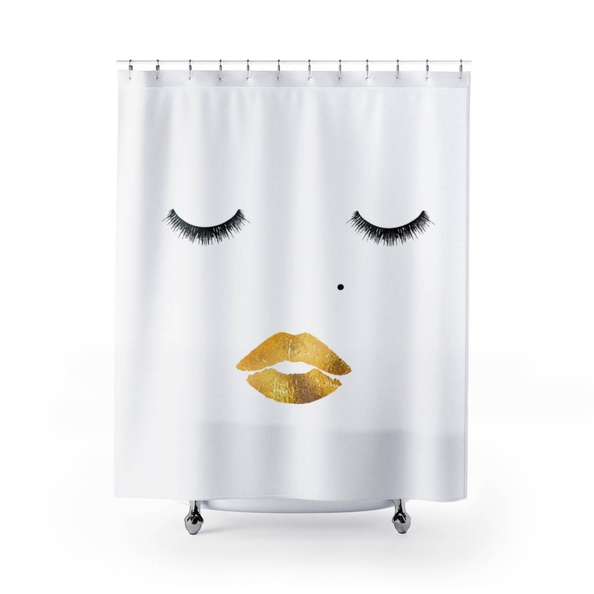 Custom Shower Curtain Lips Lashes Zoom