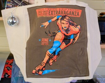 2012 East Coast Derby Extravaganza Philly Roller Derby Philadelphia, PA Upcycled Tote Bag