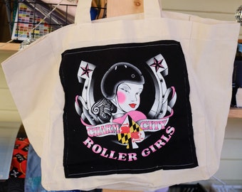 Charm City Roller Derby Baltimore, MD Upcycled Tote Bag