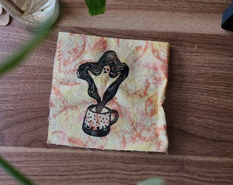 Coffee Ghost - Block Print Patch