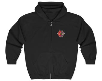 Minimal Embroidered Brain Zip Z Hoodie | MSzingers Black Hoodie | Cozy Chronic Illness & Neurospicy Apparel