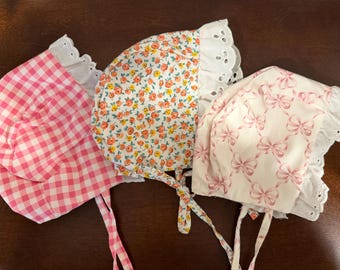 Floral Baby Bonnet Eyelet Trim 0-3 months