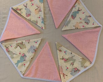 Easter Bunny Fabric Bunting, pink and cream Garland, Penant Banner