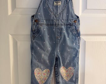OshKosh Heart overall geüpcycled bloemen patchwork maat 24 maanden peutermeisjes