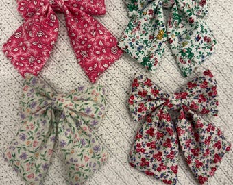 Floral Fabric Sailor Hair Bow, Girls Alligator Clip