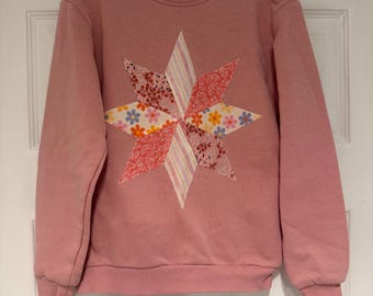 Upcycled crewneck patchwork quilt applique girls size 6-7