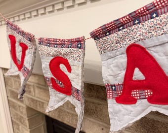 USA Patriotic quilt banner, july 4th Mantle Garland, Penant Banner