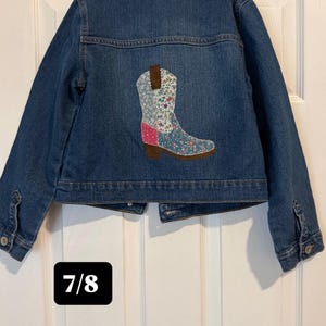 Girls Cowboy Boot Western Jean jacket patchwork applique size 7,8