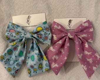 Easter Egg Bunny Fabric Sailor Hair Bow, Girls Alligator Clip