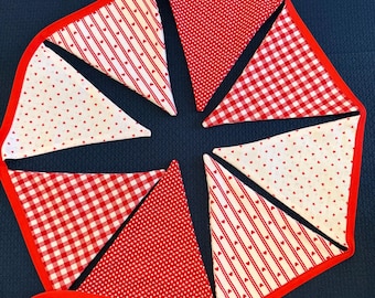Valentine's Day Fabric Bunting, Red White Heart Banner