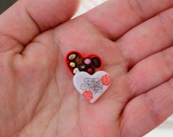 Miniature Valentine Chocolate Box 1:12 Scale – Handmade Dollhouse Heart Candy Box, Romantic Mini Food Accessory