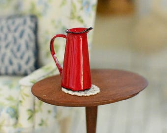 Handmade Miniature Red Enamel Jug - Dollhouse Decor