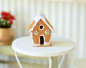 Handmade Miniature Gingerbread House, 1:12 Scale Dollhouse Christmas Decor