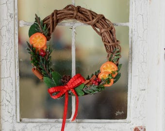 Dollhouse Miniature Christmas Wreath, Dollhouse Christmas Wreath, Miniature Christmas Decorations