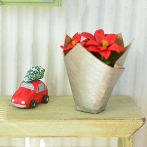 Miniature Red Car with Tree - 1/12th Scale - Miniature Christmas Gift- Dollhouse - Miniature Christmas Decor - Advent Calendar