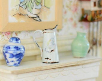 Handmade Miniature Enamel Jug: Cottage Dollhouse Decor