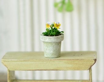 Miniature Potted Pansies  - Dollhouse Potted Pansies  -  Miniature Pansies - Dollhouse Plants - Dollhouse Decor - Miniature Flowers