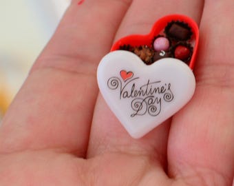 Miniature Valentine Chocolate Box 1:12 Scale – Handmade Dollhouse Heart Candy Box, Romantic Mini Food Accessory