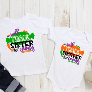 Halloween Shirt for Kids, Will Trade For Candy Siblings Halloween Shirts, Family Halloween Tees, Boys Halloween, Girls Halloween