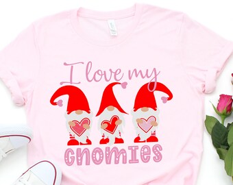 Valentine's Mom Gnome Shirt, I Love my Gnomies Family Valentine Day Heart Shirt, Valentine  Day Gift, Cute Valentine Graphic Tee
