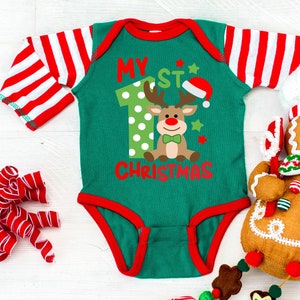Baby&#39;s First Christmas Outfit, Newborn Christmas Bodysuit, Christmas Baby Clothes, Reindeer Baby Christmas Gift