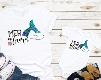 Mommy and Me Shirts, Mer Mama Mer Mini Shirt Set, Mommy and Me Girl Shirts, Mother Daughter T-Shirt Set, Matching Shirt Set