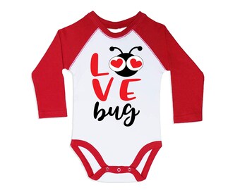 Love Bug Valentine's Bodysuit, First Valentine's Day, Baby Valentine Raglan, Valentine Gift, Kids Valentine