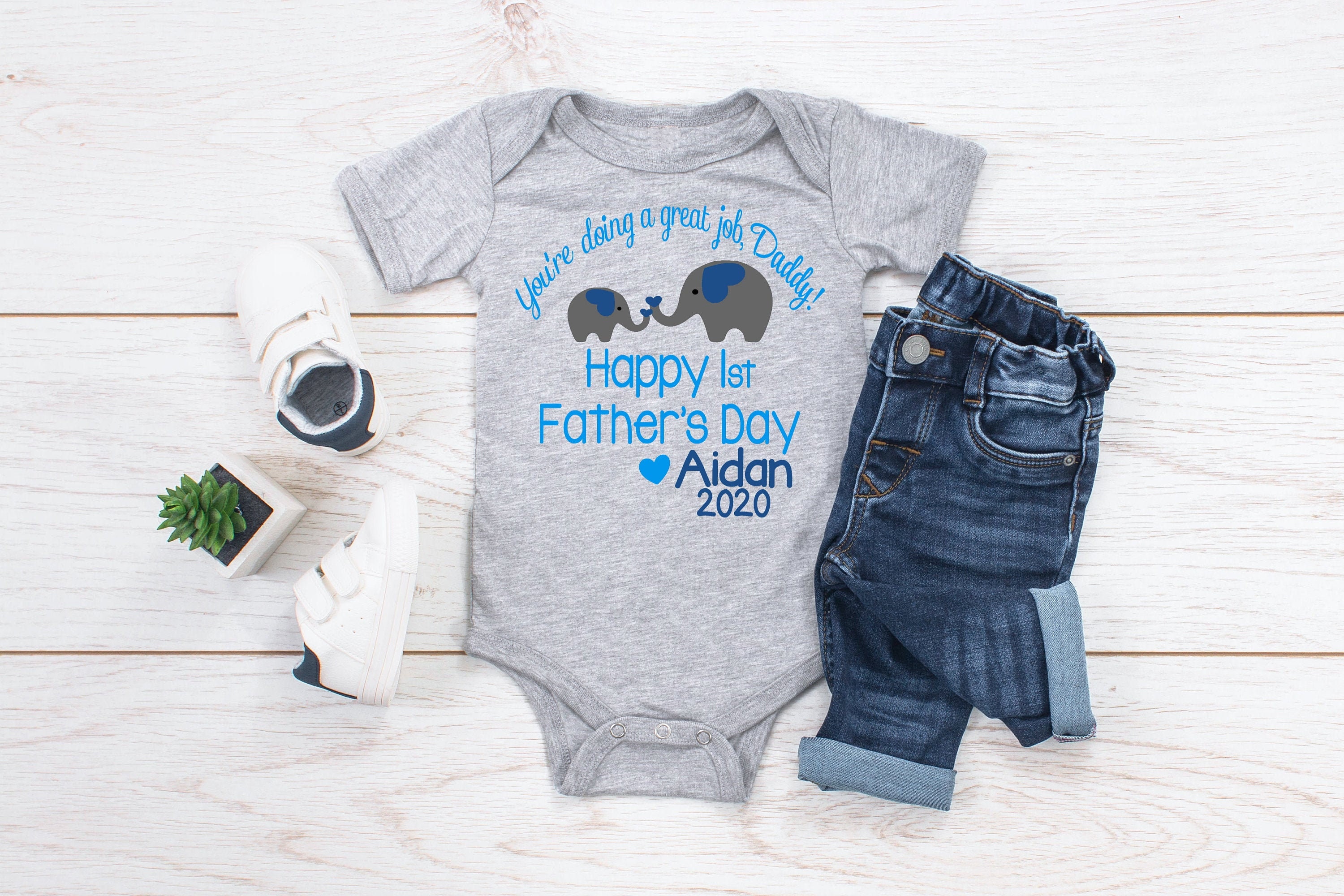 First Fathers Day Bodysuit, Elephant Fathers Day Gift, Personalized F…