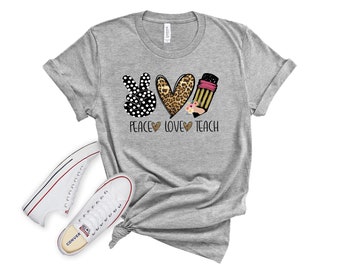 Teacher Shirt, Peace Love Teach T-Shirt, Teacher Leopard Tee, Field Trip Teacher Shirt, Teacher Gift