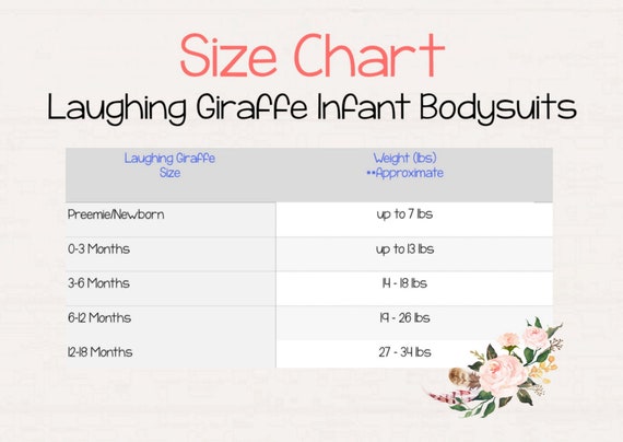 Laughing Giraffe Size Chart