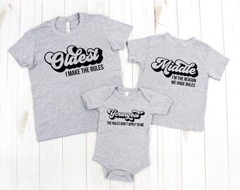 Sibling Shirts, Big Brother Big Sister, Oldest Middle Youngest, Pregnancy Announcement for Third Child, Matching Sibling Tees