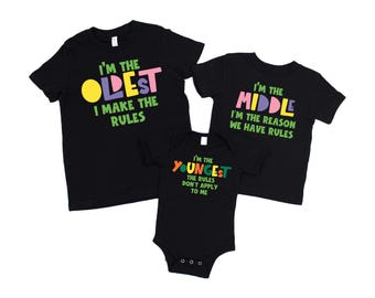 Sibling Shirts, Big Brother Big Sister, Oldest Middle Youngest, Pregnancy Announcement for Third Child, Matching Sibling Tees
