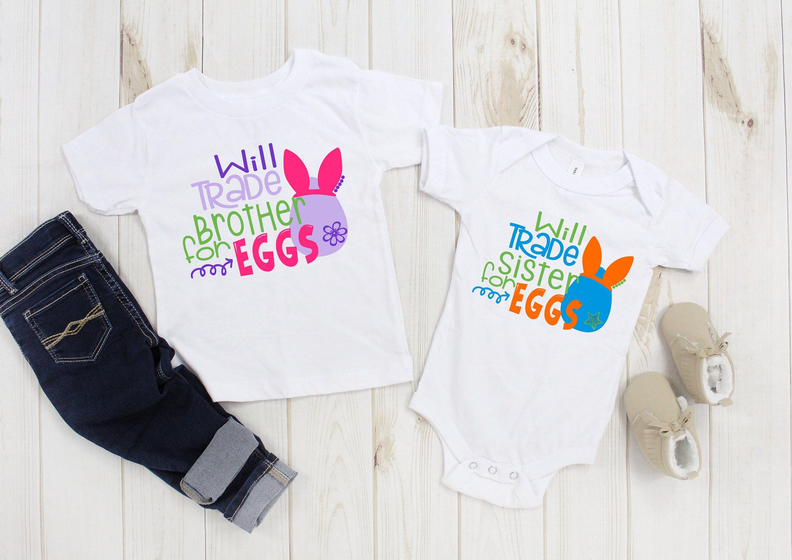 Will Trade Brother/Sister For Eggs, Kids Easter Bunny Shirt, Sibling …