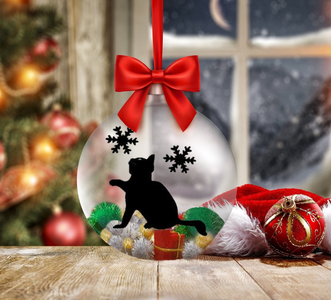 Cat Christmas Ornament, Personalized Pet Ornament, Custom Black Cat Silhouette Christmas