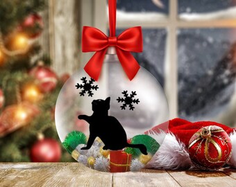 Cat Christmas Ornament, Personalized Pet Ornament, Custom Black Cat Silhouette Christmas , Custom Pet Ornament
