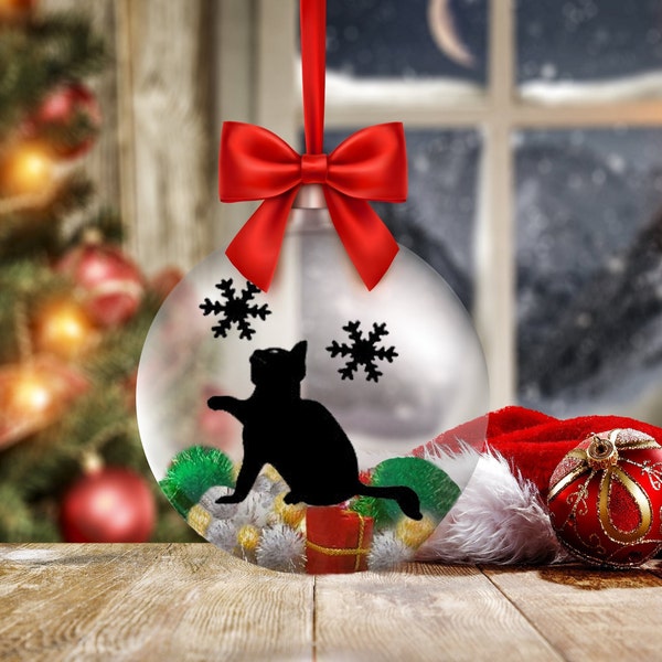 Cat Christmas Ornament, Personalized Pet Ornament, Custom Black Cat Silhouette Christmas , Custom Pet Ornament