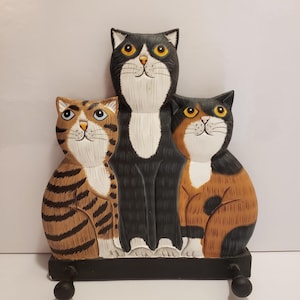 Wood Cat Folk Art Style Peg Board, Key Holder