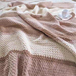 Striped Crochet Blanket Pattern, Large Crochet Throw Blanket Pattern, Easy Bulky Weight Crochet Blanket Pattern