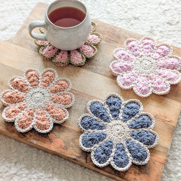 Crochet Flower Coaster Pattern, Small Vintage Crochet Flower Coaster, Double Thick Crochet Coaster