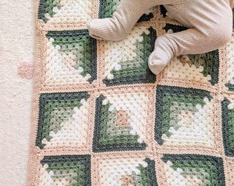 Patrón de manta de bebé de crochet con cuadrados de abuela, patrón de manta de bebé de crochet de cabaña de troncos