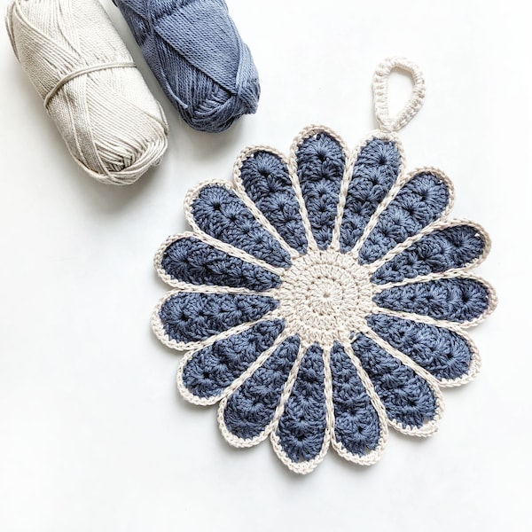 Crochet Flower Potholder Pattern, Double-Thick Crochet Potholder Pattern, Crochet Flower Hot Pad Pattern