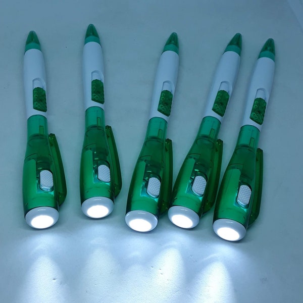 Green ballpoint pen with led flash light lot of 5pcs