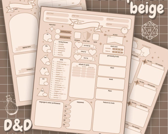 Pastel Vintage | Dnd Printable Character Sheet, RPG Character Sheet ...