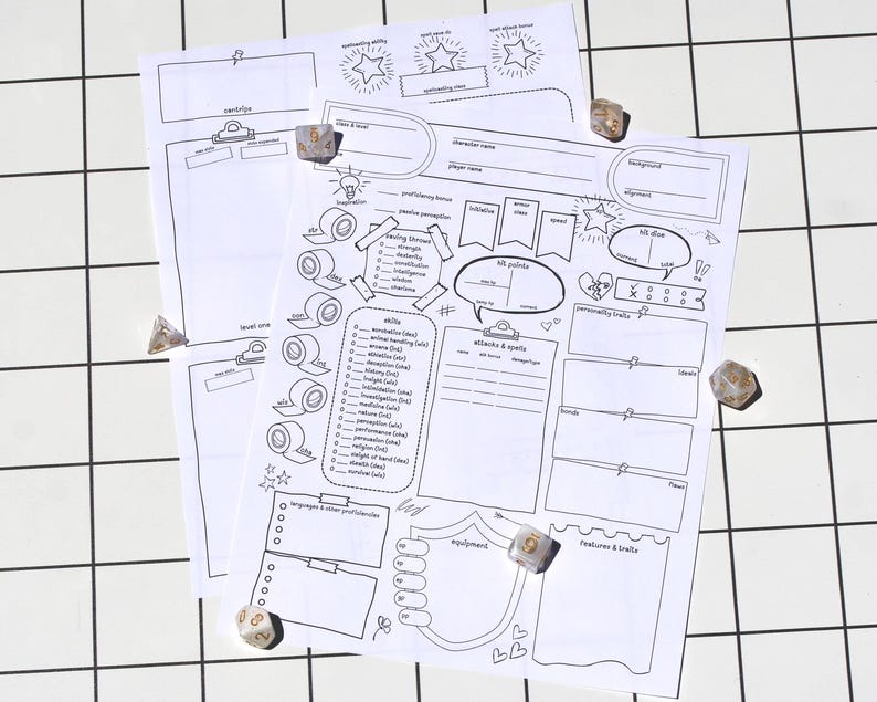 Doodle Dnd 5e Character Sheet | Black and White, Sketchy (PDF Printable ...