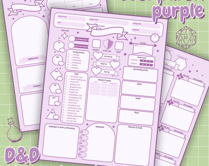 Pastel Vintage | Dnd Printable Character Sheet, RPG Character Sheet ...