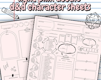 Pastel Pink Doodle DnD 5e Character Sheet | Printable Dungeons and Dragons (PDF)