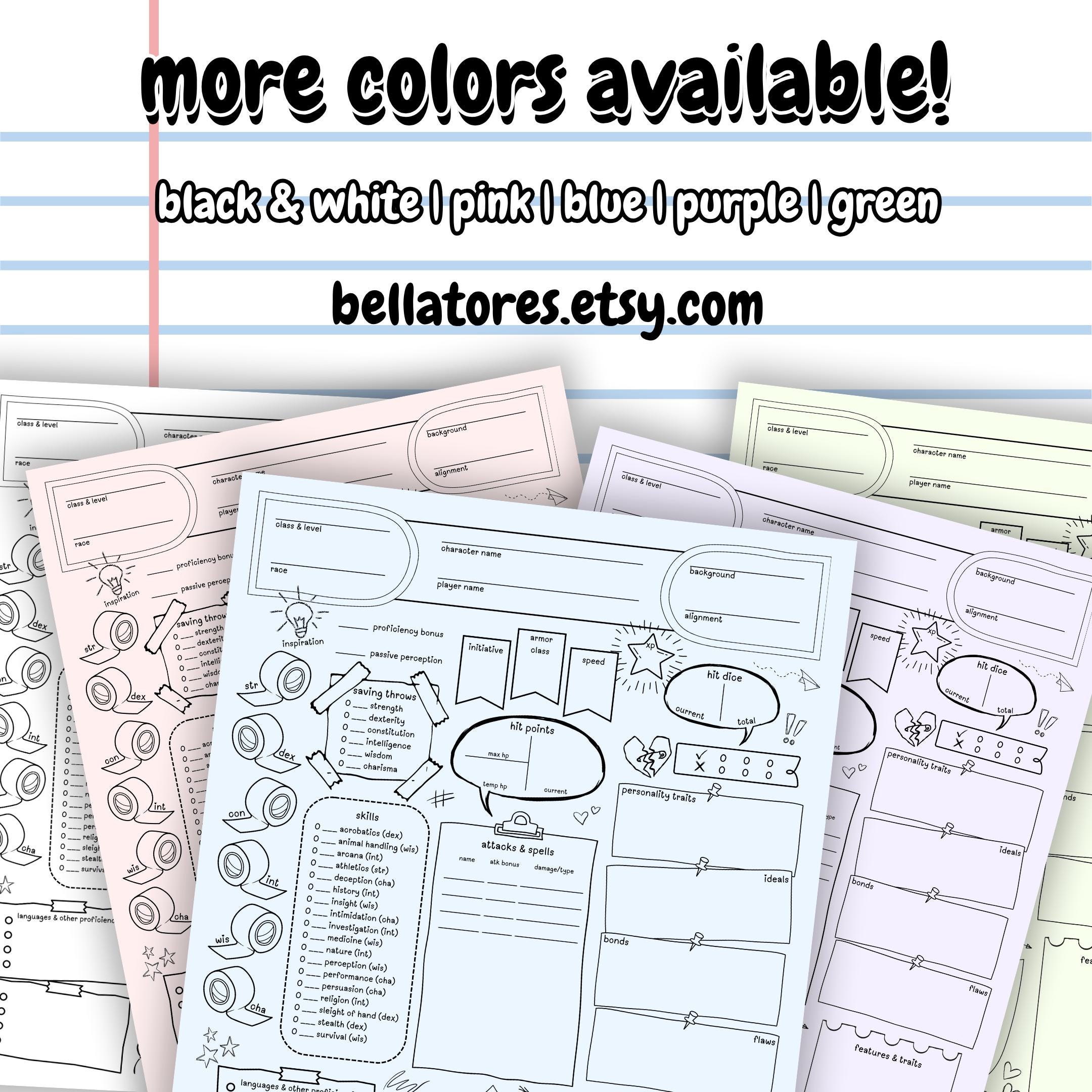 Doodle Dnd 5e Character Sheet | Black and White, Sketchy (PDF Printable ...