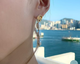 Raindrop Pearl Earrings ~ Freshwater Pearl dangle earrings ~ Nature ~ Simple ~ Wedding ~ Gift for Her