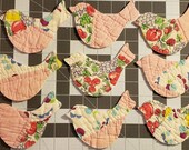 Bird Die-cuts From Vintage Handmade Quilt - Set of 9 - Vintage Cutter Quilt Birds